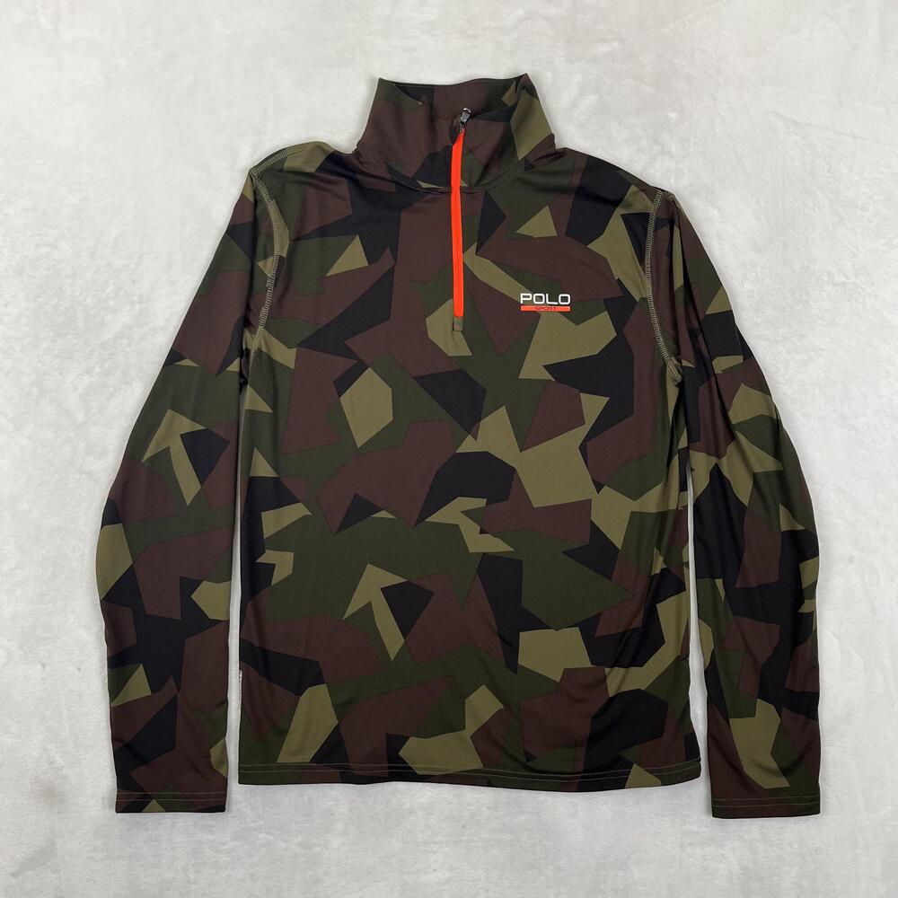 Polo Ralph Lauren Polo Sport Shirt Mens Small Green Camo 1/4 Zip Long Sleeve